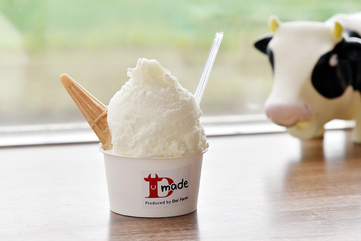 富士山を臨む牧場カフェ「土井ファーム・BAR&GELATERIA」では、搾りたての生乳と地元の野菜やフルーツを使ったジェラートが楽しめます。